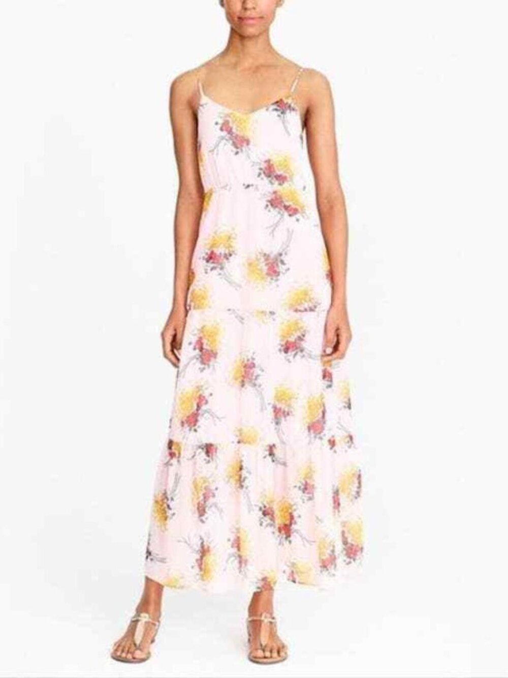 J.Crew Mercantile women's pink tiered sunburst bouquet dress floral maxi wedding